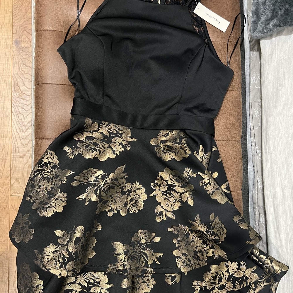 Francesca's Collections Black and Gold High Low Dress